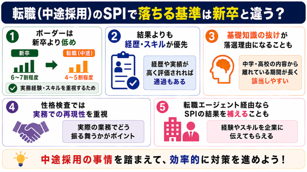 転職（中途採用）の場合、SPIで落ちる基準は新卒と違うのか