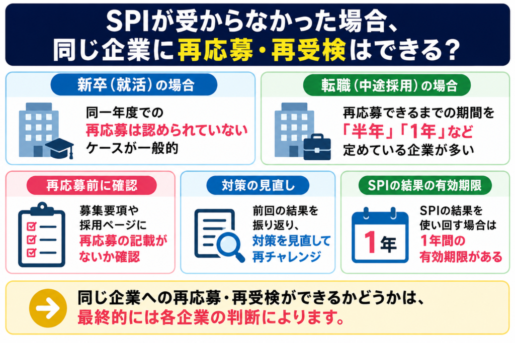 SPIが受からなかった場合、同じ企業に再応募・再受検はできるのか